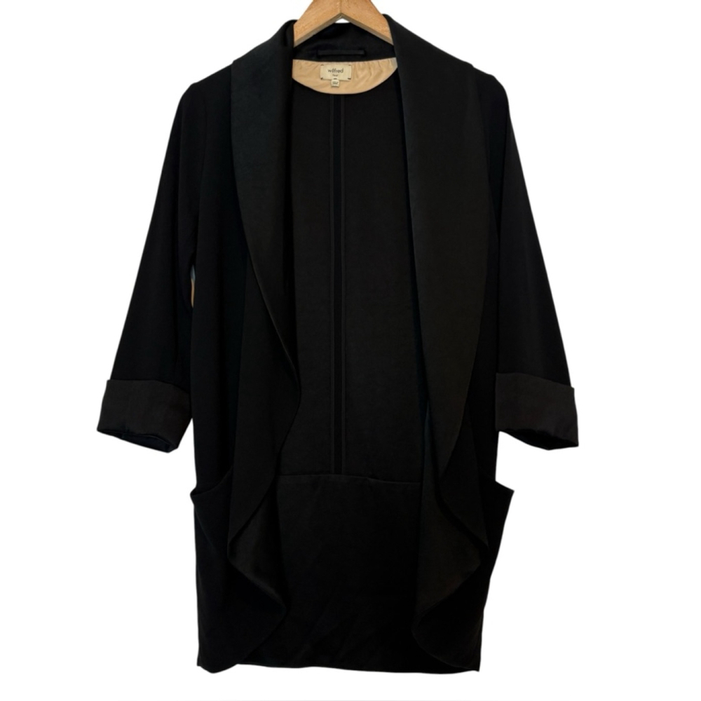 Aritzia Wilfred Chevalier Blazer Black Satin Collar Size 4 Open Front Crepe - Picture 4 of 11